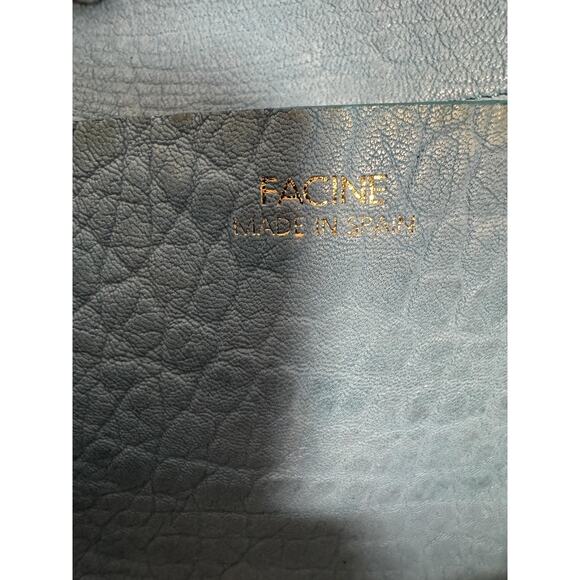 Facine Tote Bag Womens Light Blue Leather Large Shopper Croc Trim Shoulder Zip - Picture 9 of 13